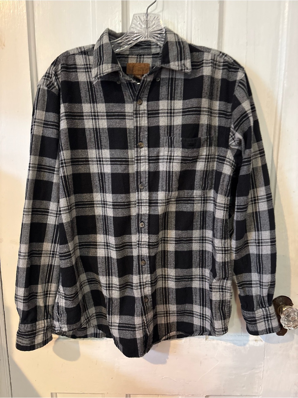 Faded Glory Black and White Plaid Button-Down Shirt